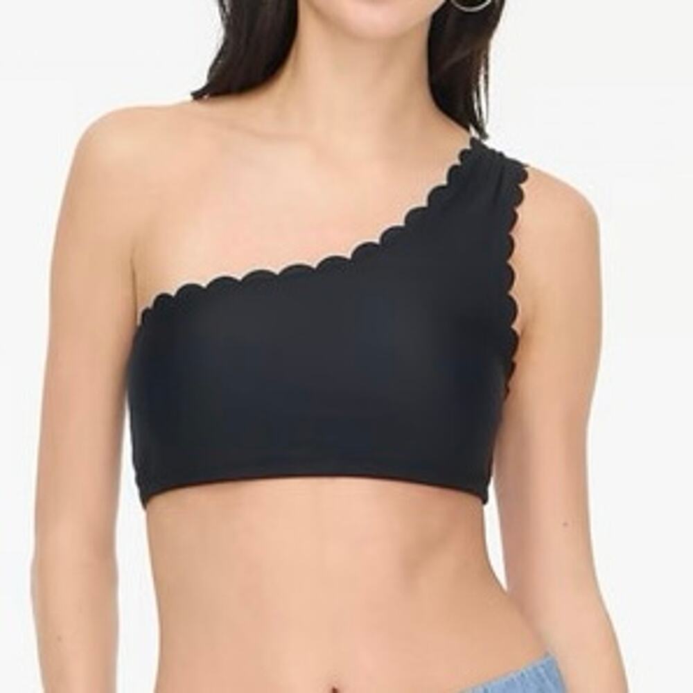 J.Crew Factory Scalloped One Shoulder Bikini Top Black Size Large NWT